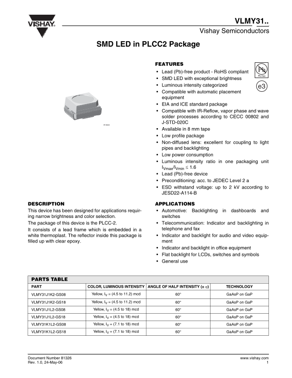 Vishay VLMY31.. Specifications User Guide - Page 1