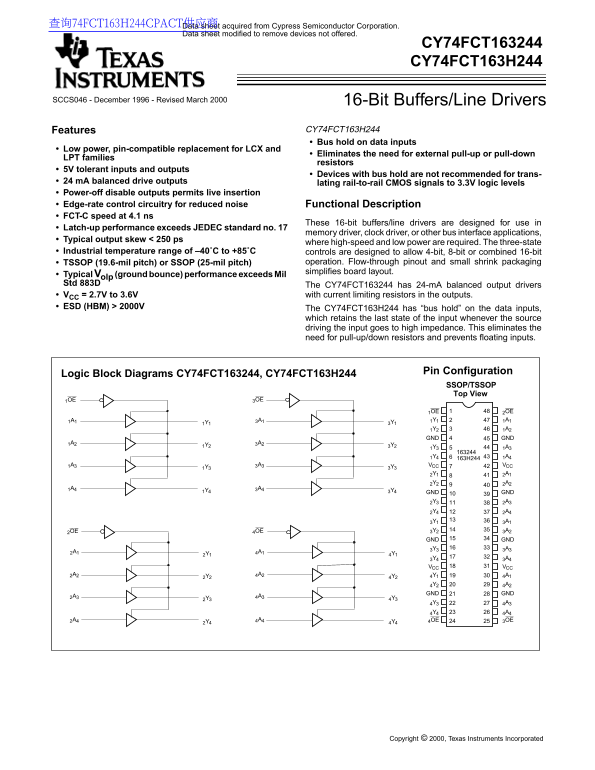 Texas Instruments CY74FCT163244 3660 Owner'\'s Manual, User Guide - Page 1