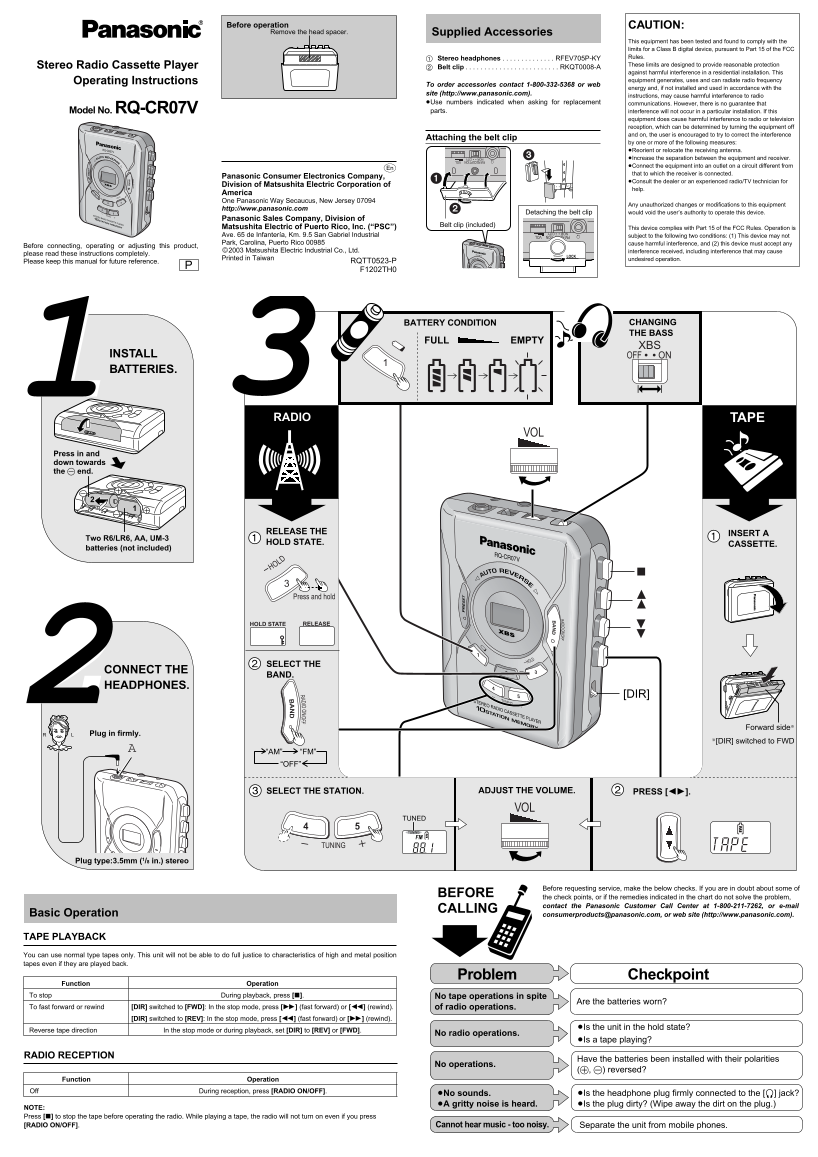 Panasonic RQ-CR07V User Guide and Manual - Page 1