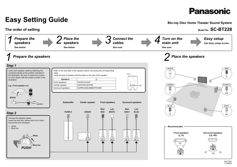 Panasonic SC-BT228 Easy Setting Guide - Page 1
