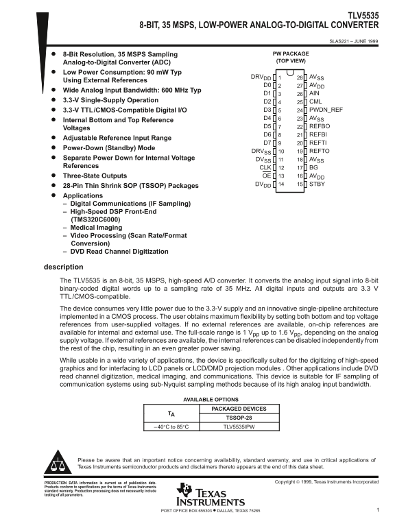 Texas Instruments TLV5535 Specifications and User Guide - Page 1