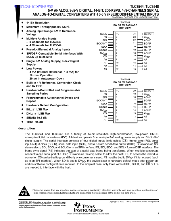 Texas Instruments TLC3544, TLC3548 User's Manual and Specifications - Page 1