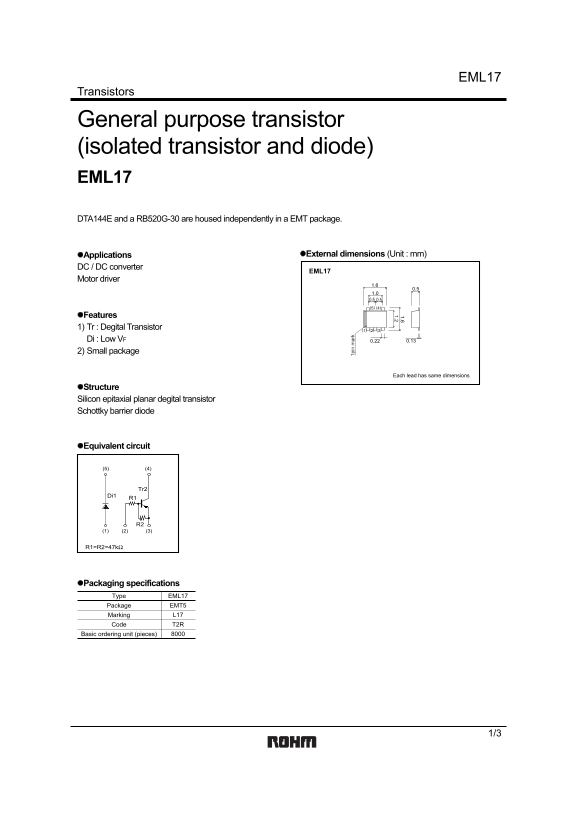ROHM EML17 Transistors Data Sheet - Manuals - Page 1