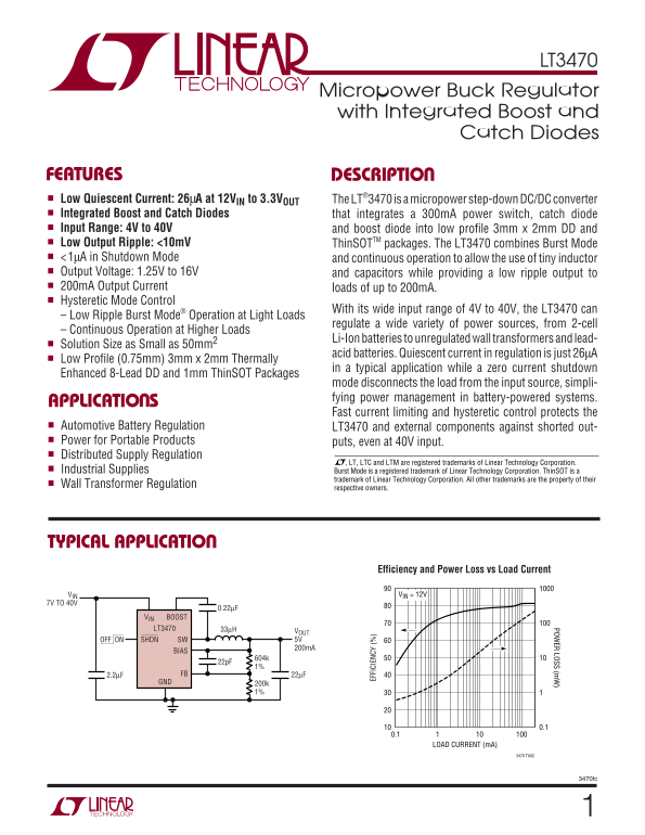 LINEAR TECHNOLOGY LT3470 Specifications and User Guide - Page 1