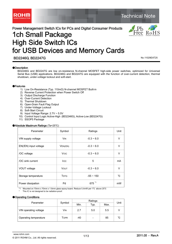 ROHM Power Management Switch ICS for PCs and Digital Consumer Products BD2247G User Guide - Page 1