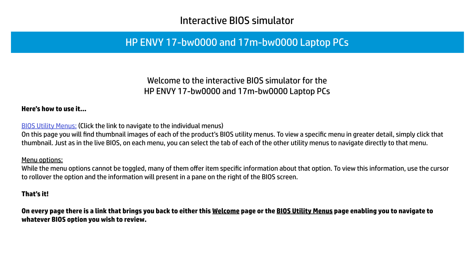 HP ENVY 17-bw0000 Laptop PCs - BIOS Simulator - Page 1