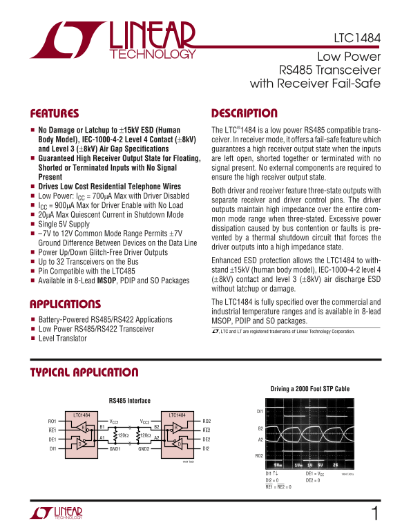 LINEAR TECHNOLOGY LTC1484 User's Manual - Page 1