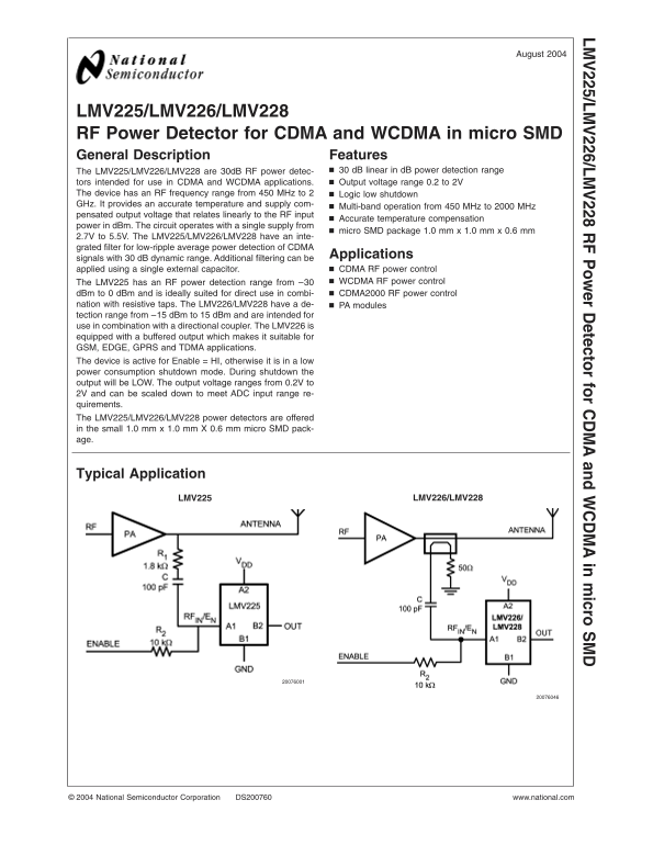 NATIONAL SEMICONDUCTOR LMV225 LMV226 LMV228 Owner's Manual - Page 1