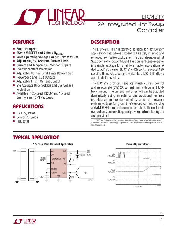 LINEAR TECHNOLOGY LTC4217 User Guide - Page 1