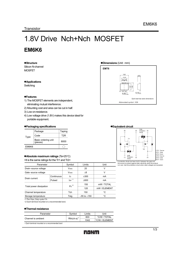 ROHM EM6K6 Data Sheet Manual - Page 1
