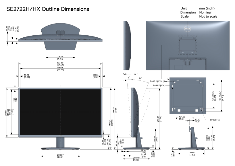 Dell SE2722H Monitor Outline Dimensions - Page 1