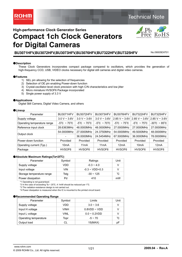 ROHM BU3071HFV User Guide/Manual - Page 1