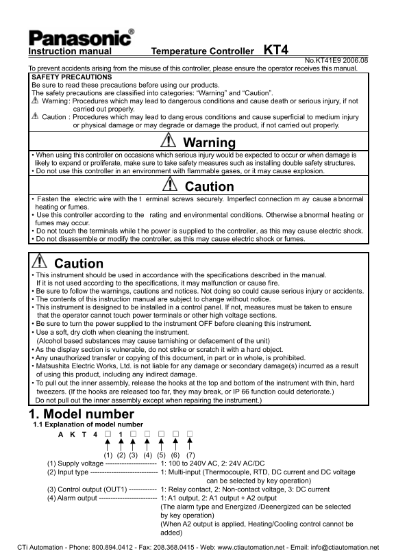 Panasonic KT4 Series Temperature Controller User's Manual - Page 1