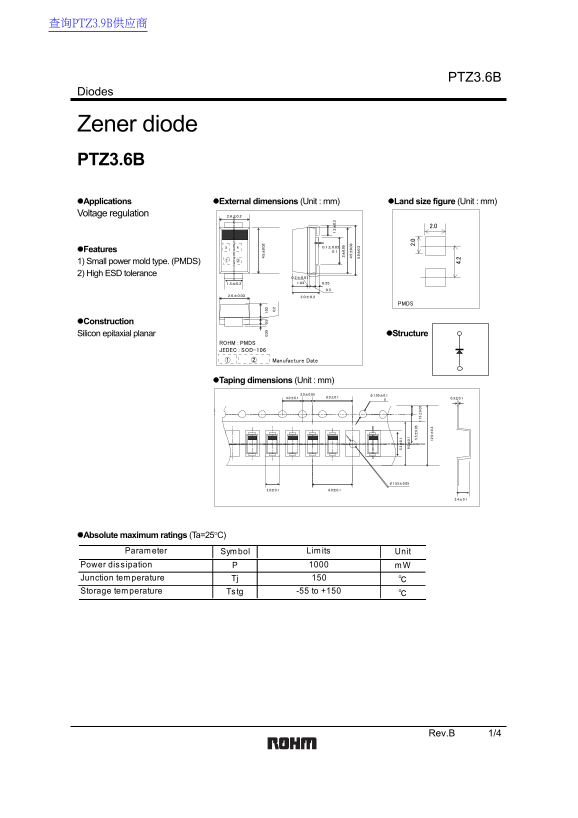 ROHM PTZ3.6B datasheet - Page 1
