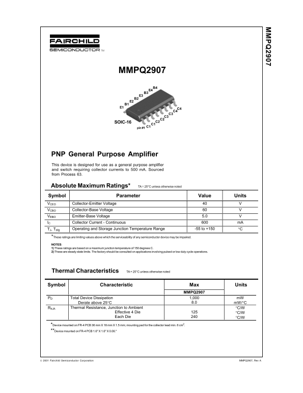Fairchild MMPQ2907 PNP General Purpose Amplifier Data Manual - Page 1