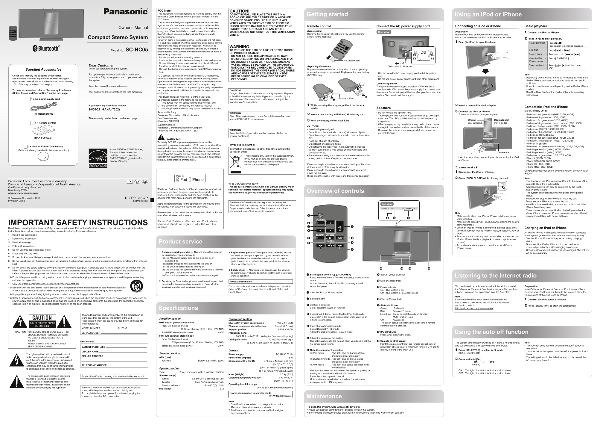 Panasonic SC-HC05 User Guide - Page 1