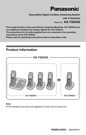Panasonic KX-TG9345 User Guide and Manual - Page 1