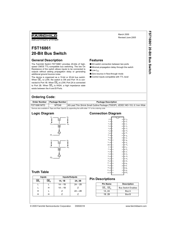 Fairchild FST16861 20-Bit Bus Switch Data Handbook - Page 1