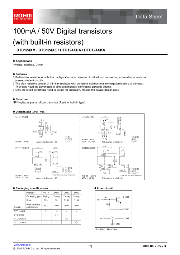 ROHM DTC124XM DTC124XE DTC124XKA DTC124XUA User Manual - Page 1