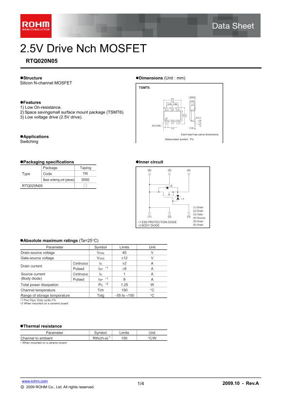 ROHM RTQ020N05 Data Handbook - Page 1