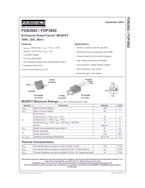 Fairchild FDB3682 FDP3682 User's Manual - Page 1