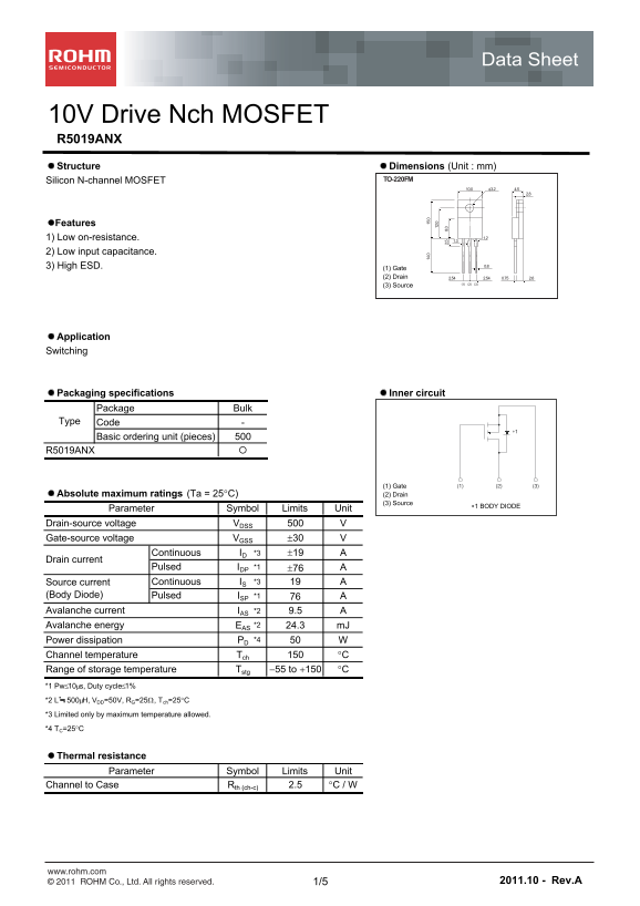 ROHM R5019ANX User Guide - Page 1