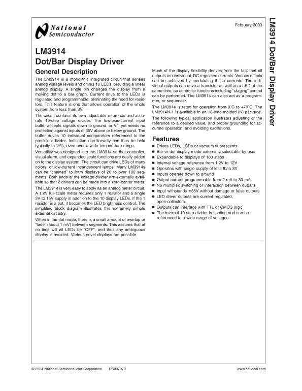LM3914 NATIONAL SEMICONDUCTOR User's Manual - Page 1