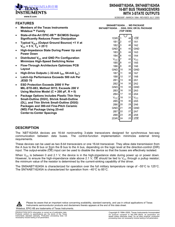 Texas Instruments SN54ABT16245A SN74ABT16245A Data Manual - Page 1