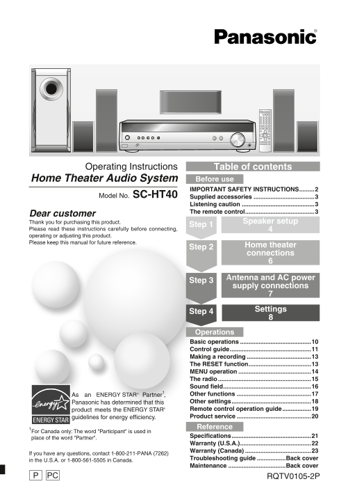 Panasonic SC-HT40 User Guide - Page 1