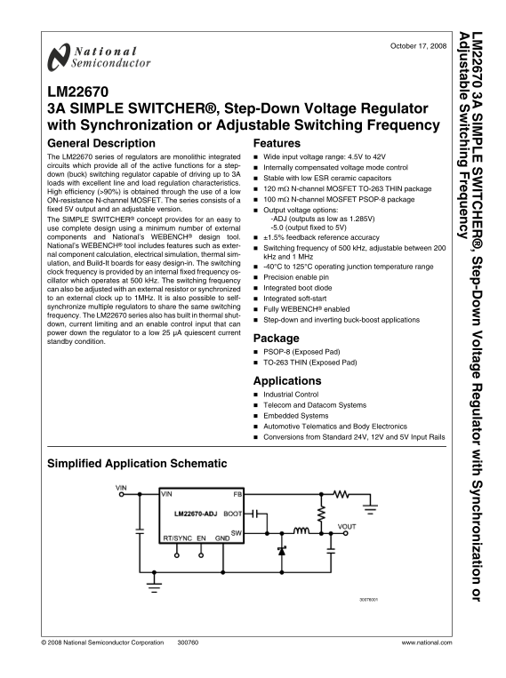 National Semiconductor LM22670 User Guide and Technical Specifications - Page 1
