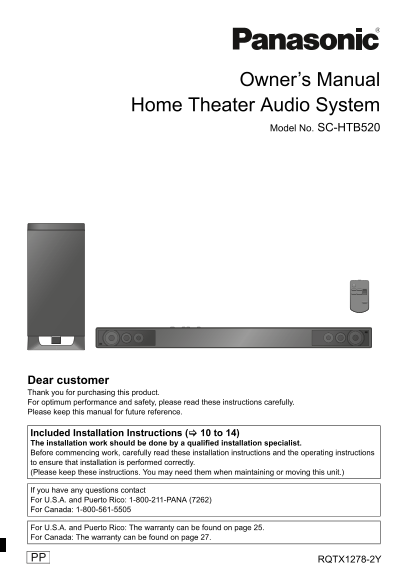 Panasonic SC-HTB520 User Guide - Page 1