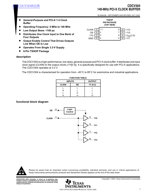 Texas Instruments CDCV304 Data Sheet/Manual - Page 1