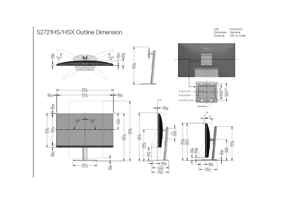 Dell S2721HSX Monitor Outline Drawing - Page 1