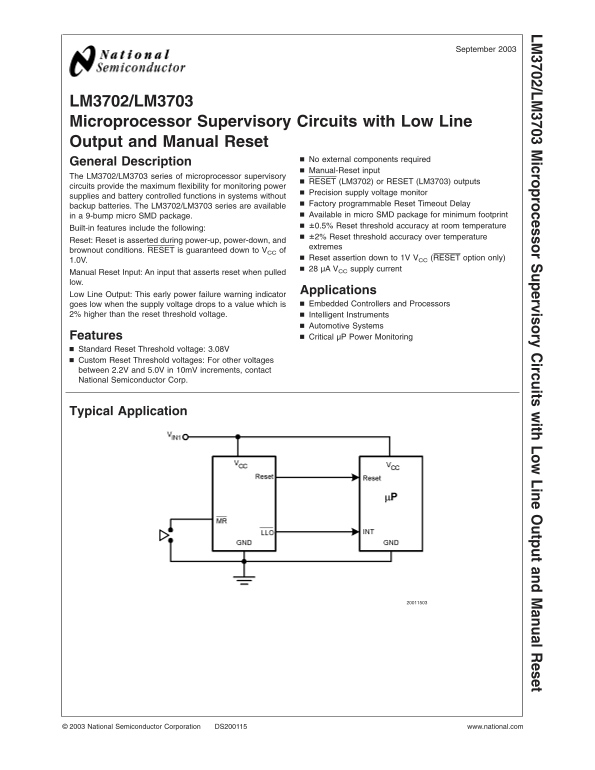 NATIONAL LM3702 LM3703 User's Manual - Page 1