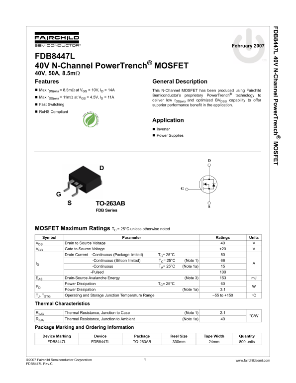 Fairchild FDB8447L Specifications manual - Page 1