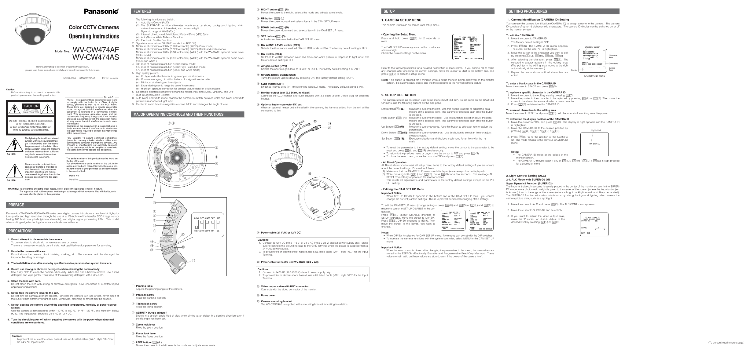 Panasonic WV-CW474AF, WV-CW474AS CCTV Camera User's Manual - Page 1