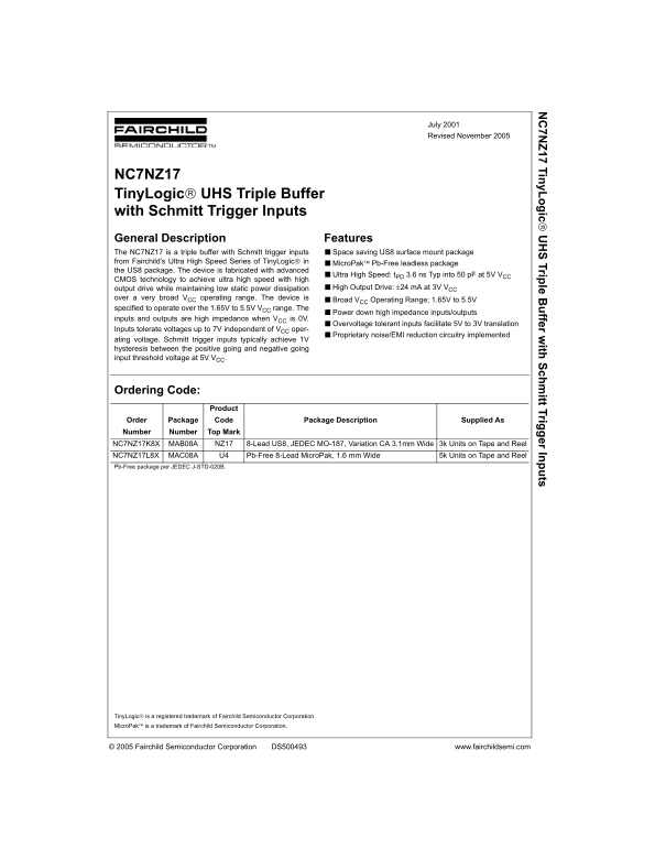 Fairchild NC7NZ17 Data Handbook - Page 1