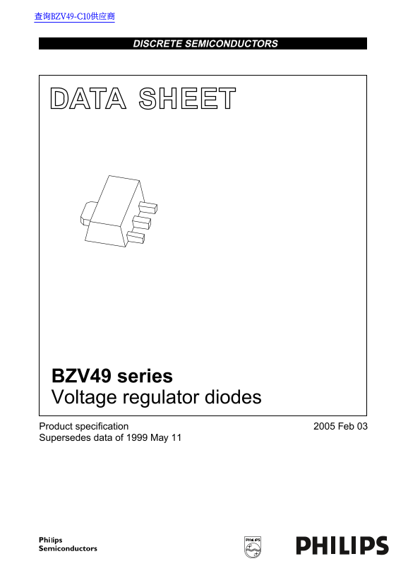 PHILIPS BZV49 series Voltage regulator diodes Data Sheet User Guide - Page 1