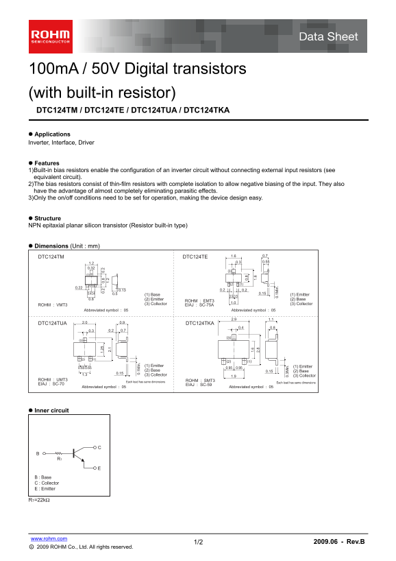 ROHM DTC124TUA Data Sheet - Page 1