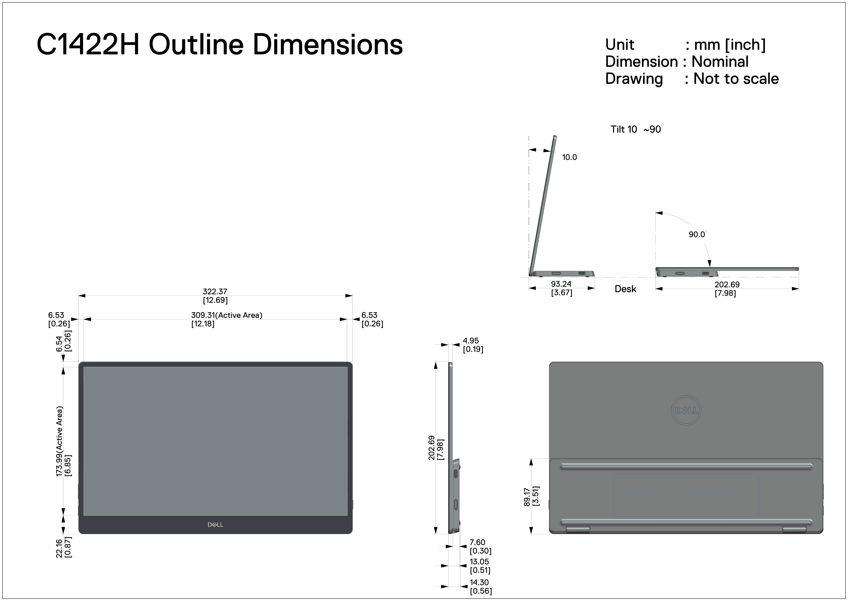Dell C1422H Outline Dimensions - Page 1
