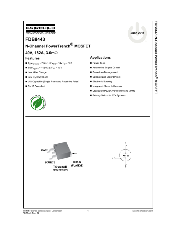 Fairchild FDB8443 Product Specifications - Page 1