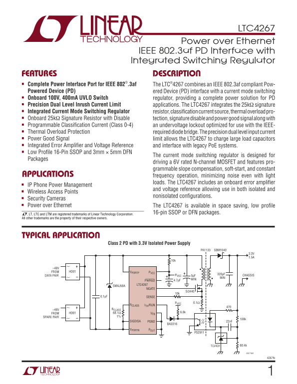 LINEAR TECHNOLOGY LTC4267 User's Guide - Page 1