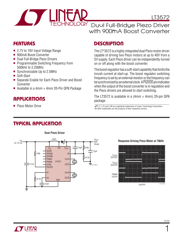 LINEAR TECHNOLOGY LT3572 Data Sheet User Manual - Page 1