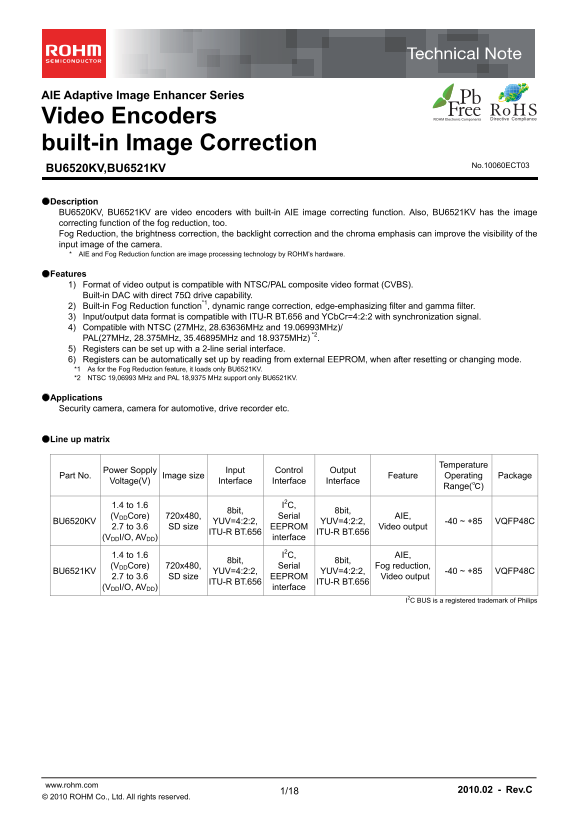 ROHM BU6520KV BU6521KV Data Sheet - Page 1