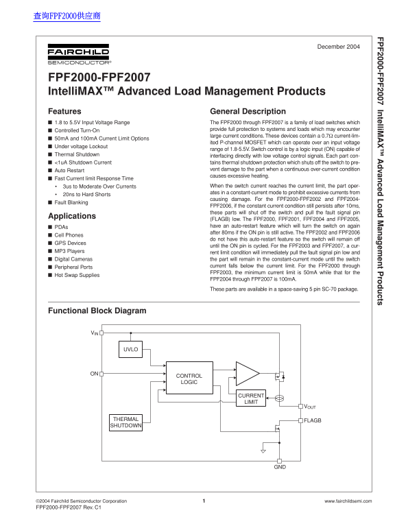Fairchild FPF2000-FPF2007 IntelliMAX™ Advanced Load Management Products Data Manual - Page 1