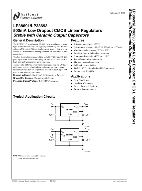 National Semiconductor LP38691 LP38693 User's Manual and Specifications - Page 1