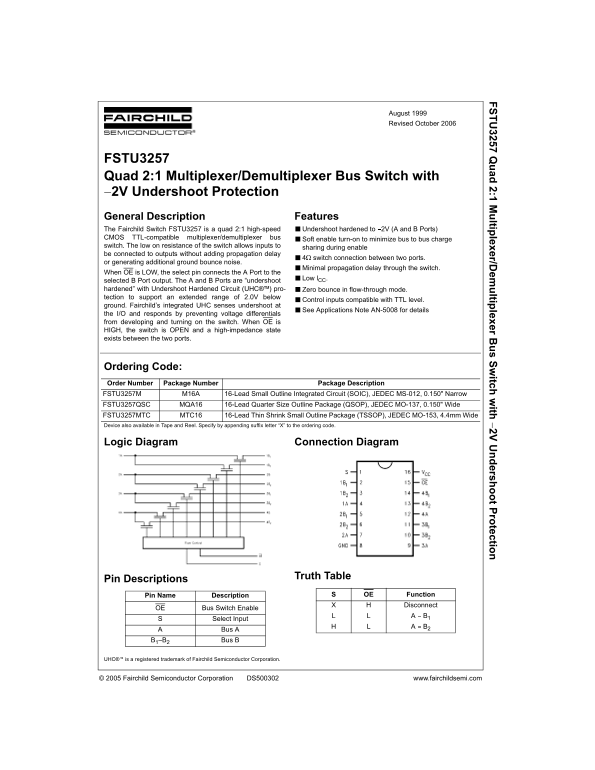 Fairchild FSTU3257 Data Sheet, User Manual - Page 1