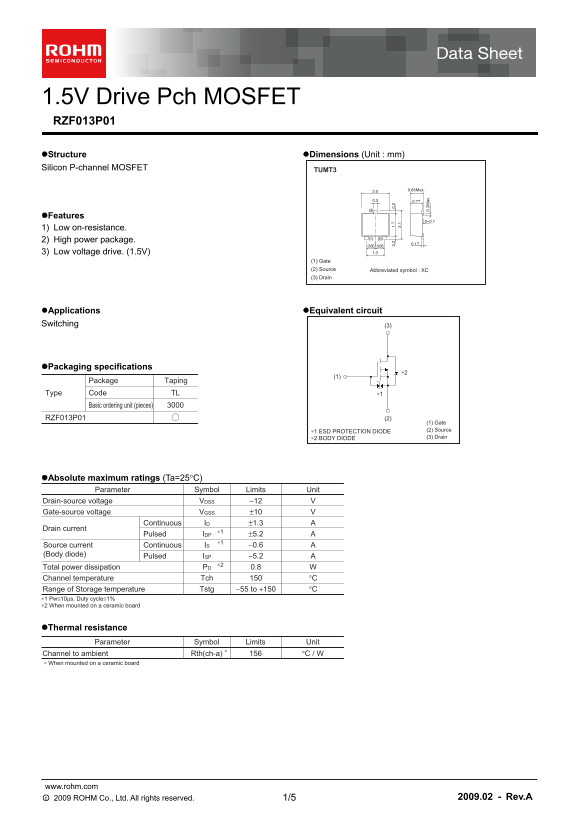 ROHM RZF013P01 Product Specifications and User Guide - Page 1
