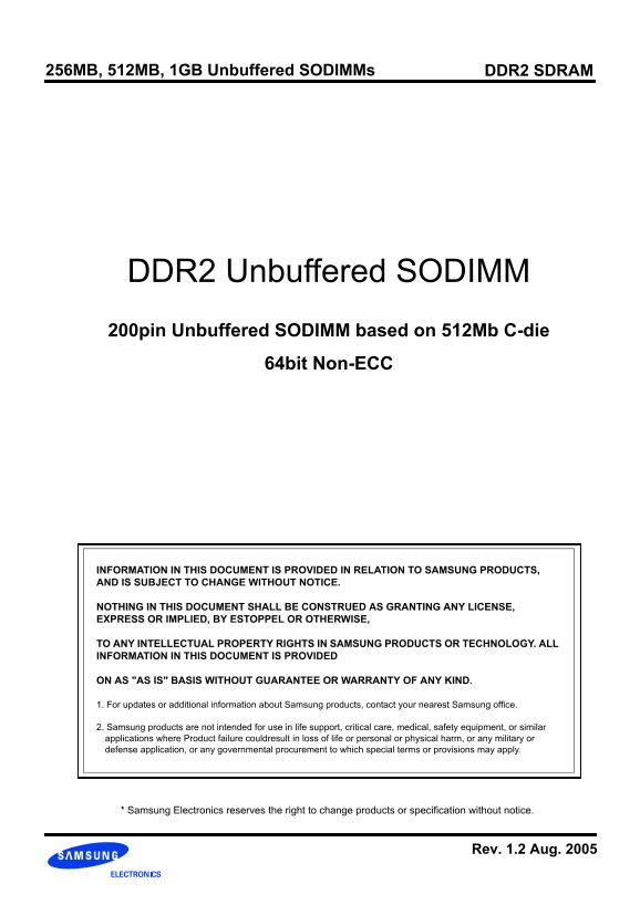 Samsung DDR2 Unbuffered SODIMM User's Manual - Page 1