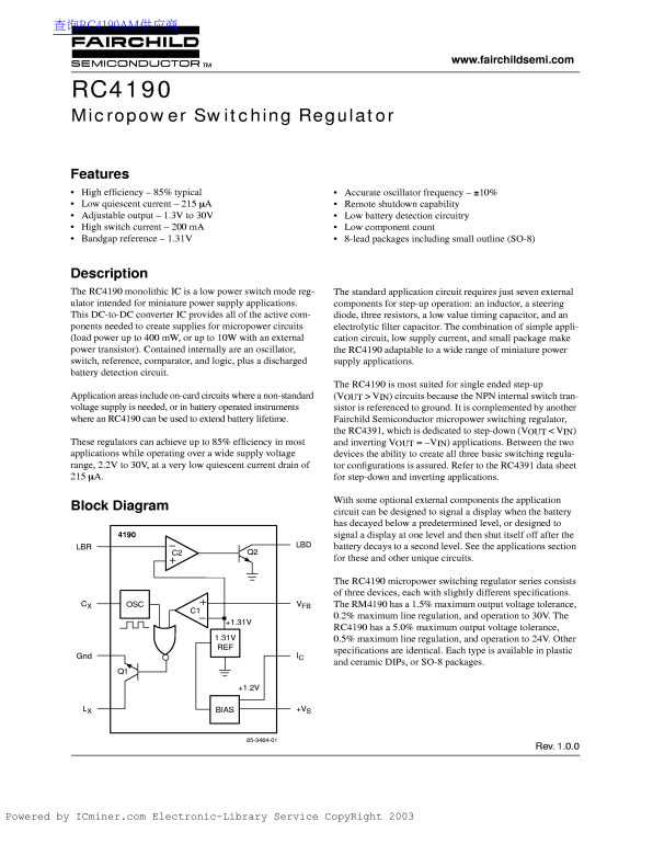 Fairchild RC4190 Data Handbook - Page 1